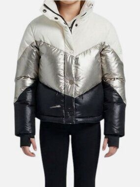 Sam Kids Girls Ivory Black Athlete Metallic Down Puffer Jacket Size 8